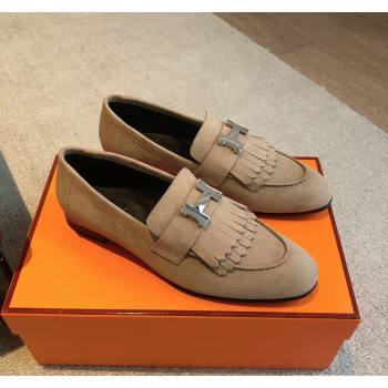 Hermes Royal Loafers in Suede with Fringe Beige 2024 0425 (XC-240425192)