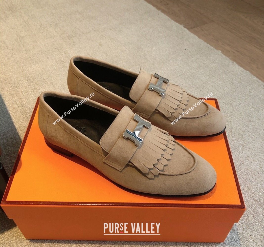 Hermes Royal Loafers in Suede with Fringe Beige 2024 0425 (XC-240425192)