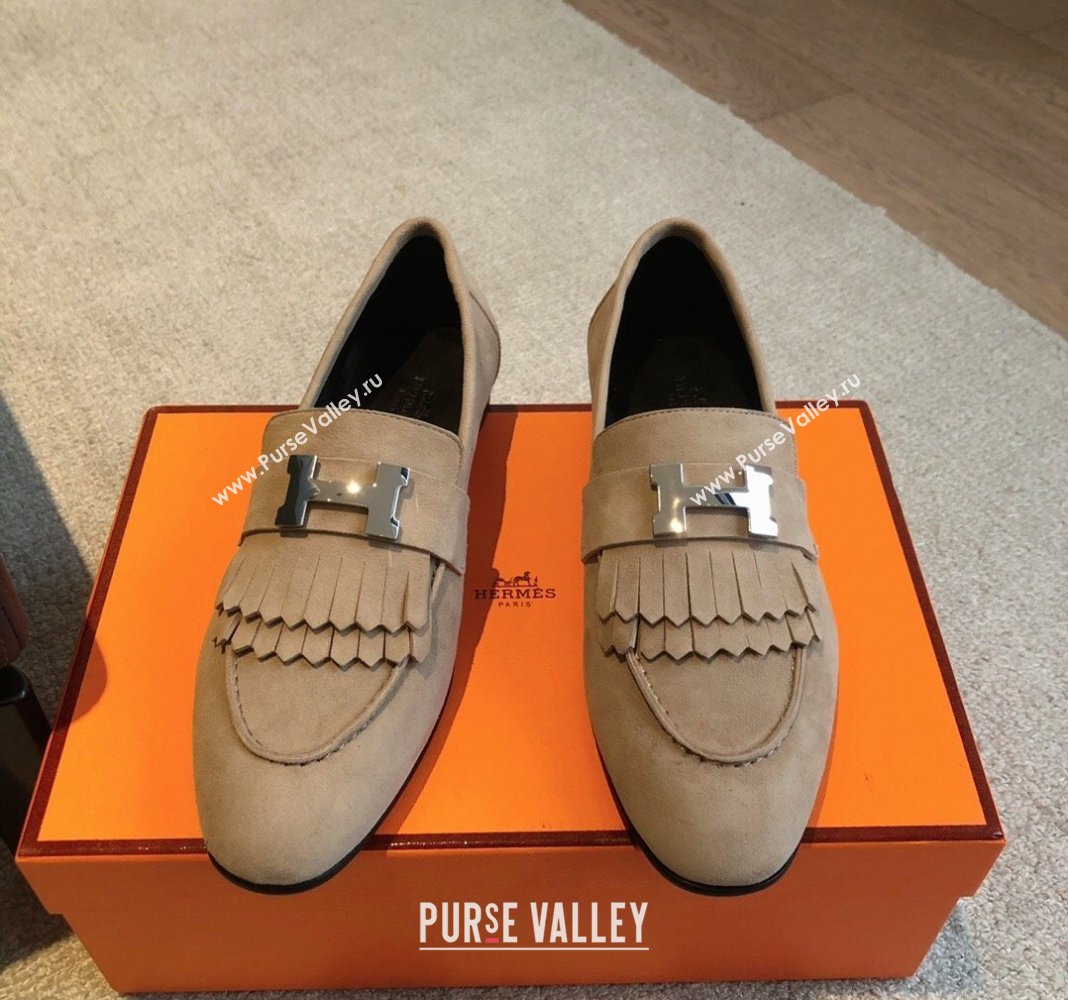 Hermes Royal Loafers in Suede with Fringe Beige 2024 0425 (XC-240425192)