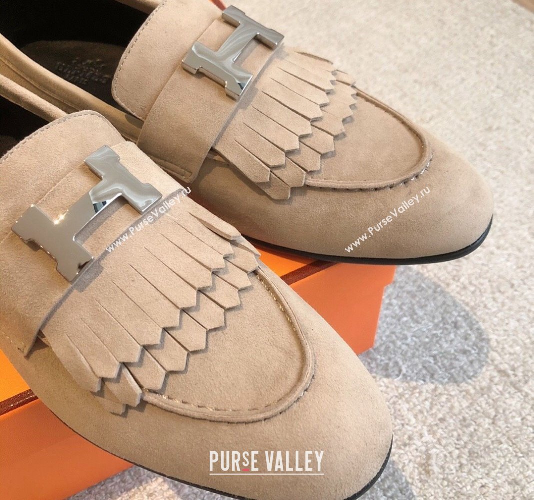 Hermes Royal Loafers in Suede with Fringe Beige 2024 0425 (XC-240425192)