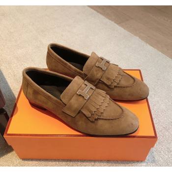 Hermes Royal Loafers in Suede with Fringe Brown 2024 0425 (XC-240425194)