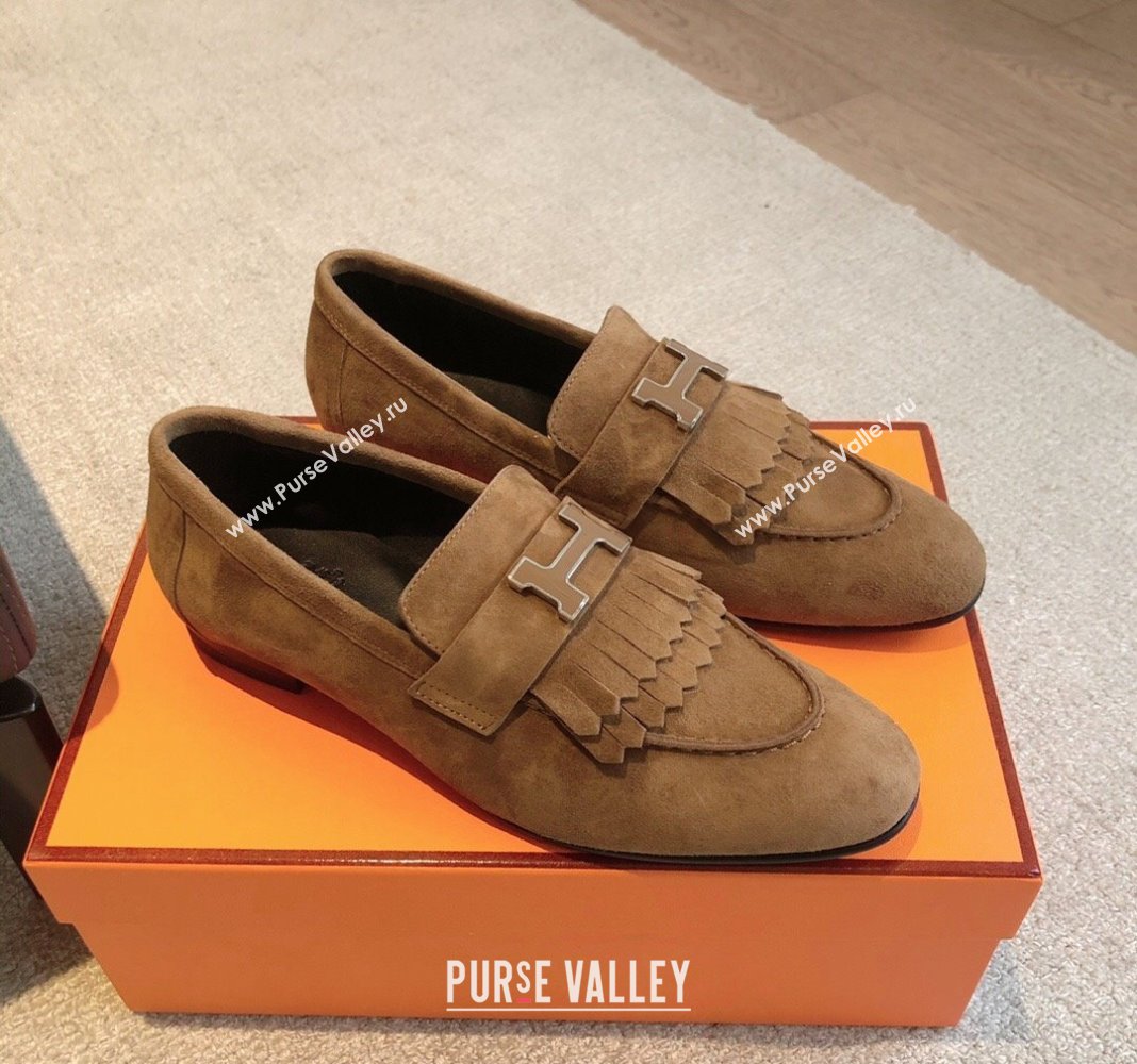 Hermes Royal Loafers in Suede with Fringe Brown 2024 0425 (XC-240425194)