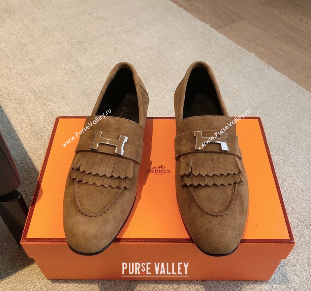 Hermes Royal Loafers in Suede with Fringe Brown 2024 0425 (XC-240425194)