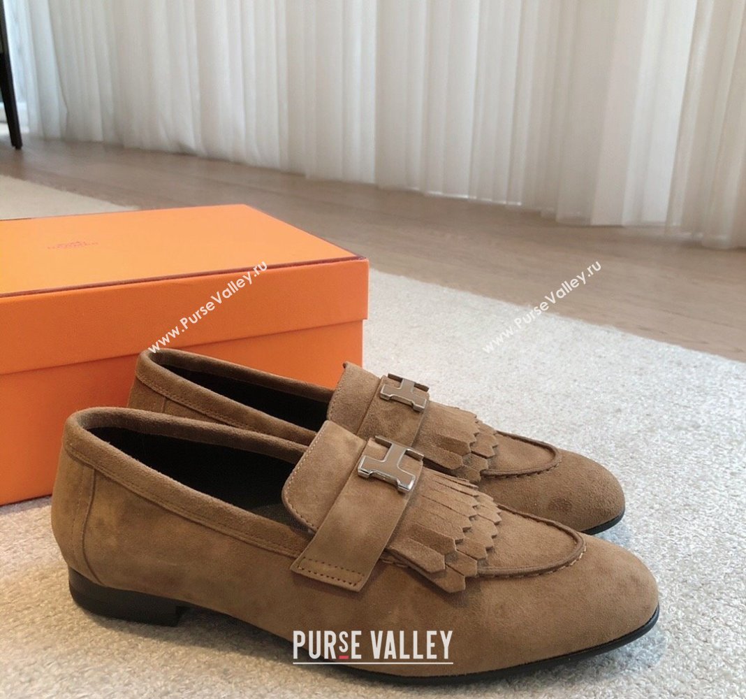 Hermes Royal Loafers in Suede with Fringe Brown 2024 0425 (XC-240425194)