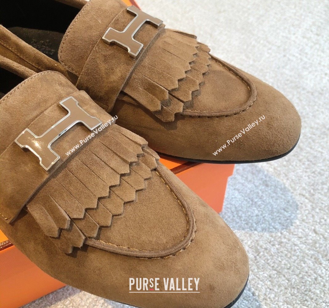 Hermes Royal Loafers in Suede with Fringe Brown 2024 0425 (XC-240425194)
