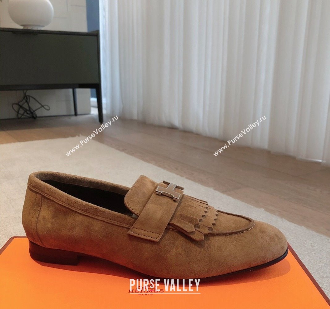Hermes Royal Loafers in Suede with Fringe Brown 2024 0425 (XC-240425194)