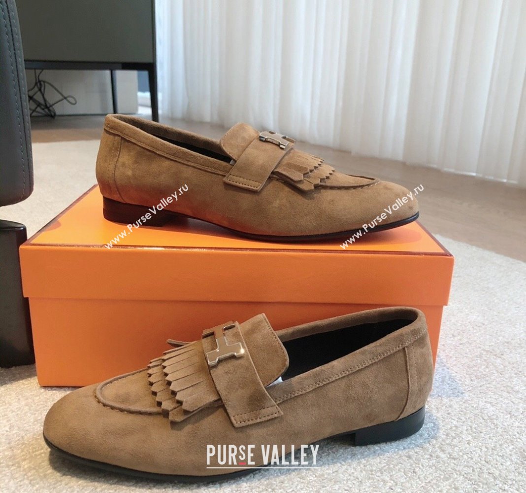 Hermes Royal Loafers in Suede with Fringe Brown 2024 0425 (XC-240425194)