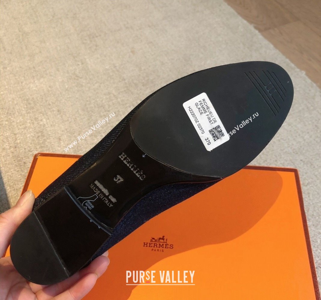 Hermes Royal Loafers in Calfskin and Blue Denim with Fringe 2024 0425 (XC-240425196)