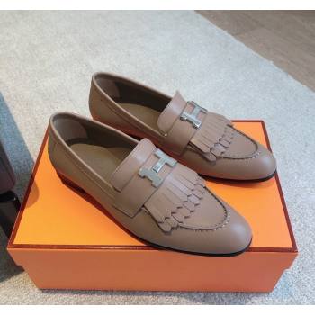 Hermes Royal Loafers in Calfskin with Fringe Dark Beige 2024 0425 (XC-240425197)