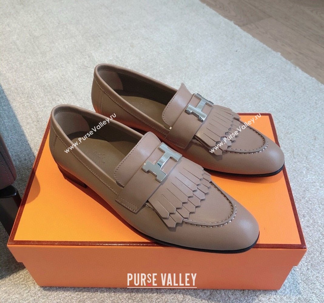 Hermes Royal Loafers in Calfskin with Fringe Dark Beige 2024 0425 (XC-240425197)