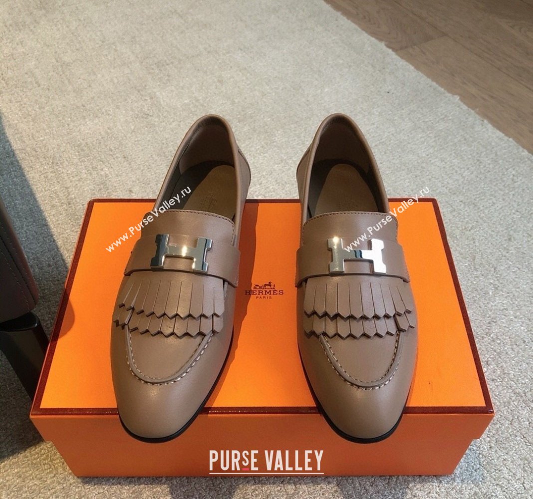 Hermes Royal Loafers in Calfskin with Fringe Dark Beige 2024 0425 (XC-240425197)