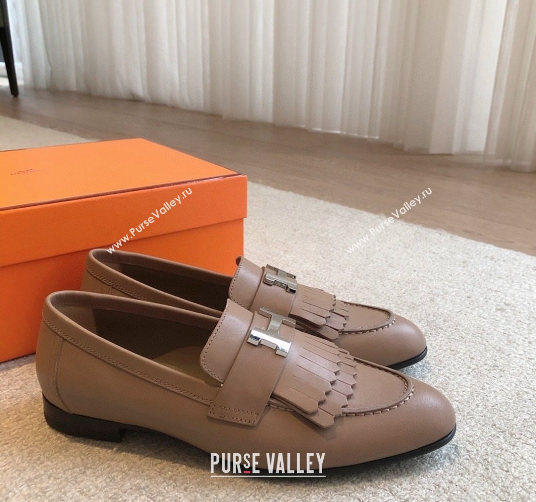 Hermes Royal Loafers in Calfskin with Fringe Dark Beige 2024 0425 (XC-240425197)