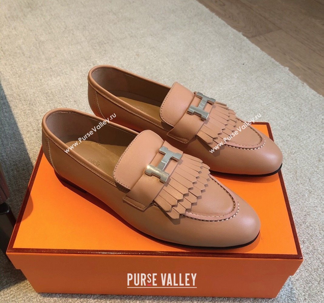 Hermes Royal Loafers in Calfskin with Fringe Light Brown 2024 0425 (XC-240425199)