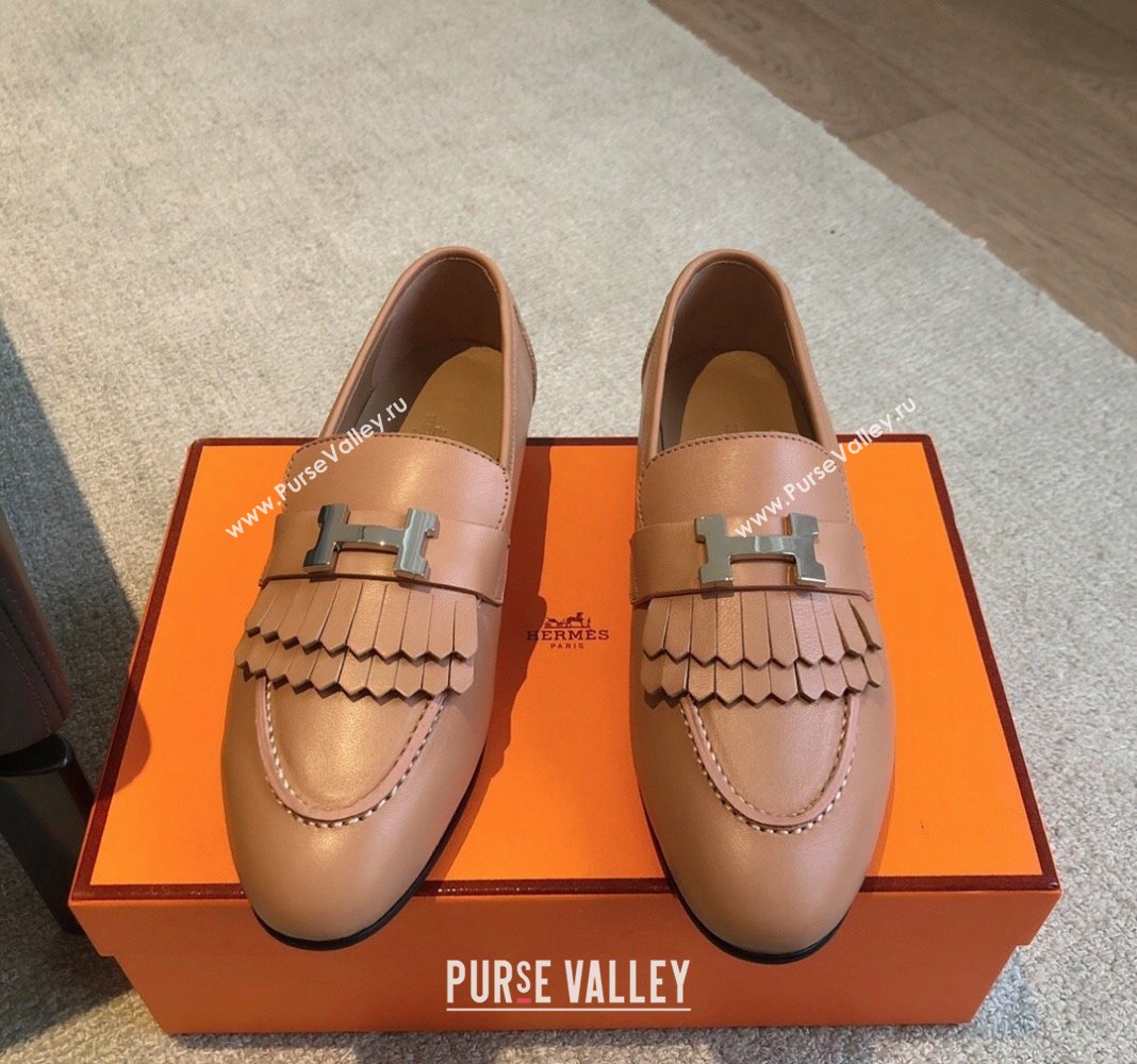 Hermes Royal Loafers in Calfskin with Fringe Light Brown 2024 0425 (XC-240425199)