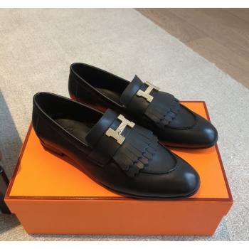 Hermes Royal Loafers in Calfskin with Fringe Black/Gold 2024 0425 (XC-240425200)