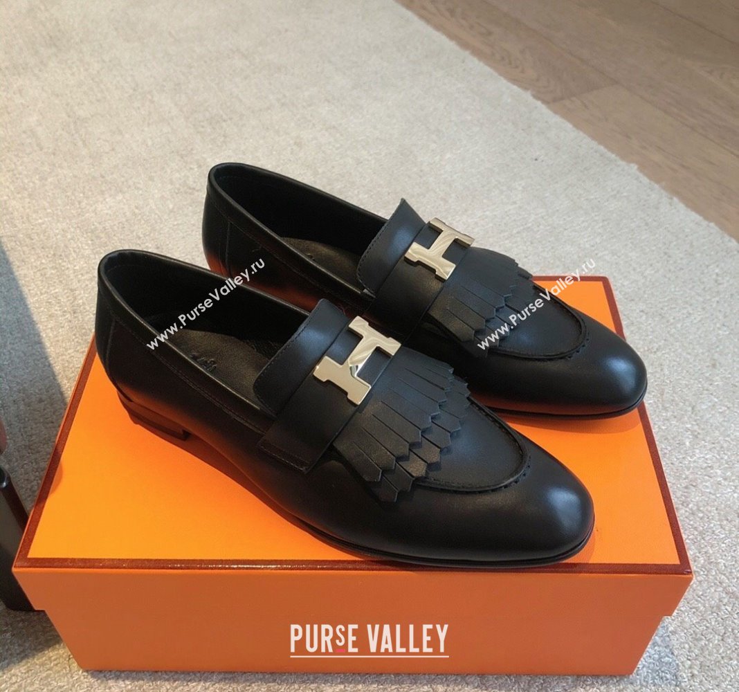 Hermes Royal Loafers in Calfskin with Fringe Black/Gold 2024 0425 (XC-240425200)
