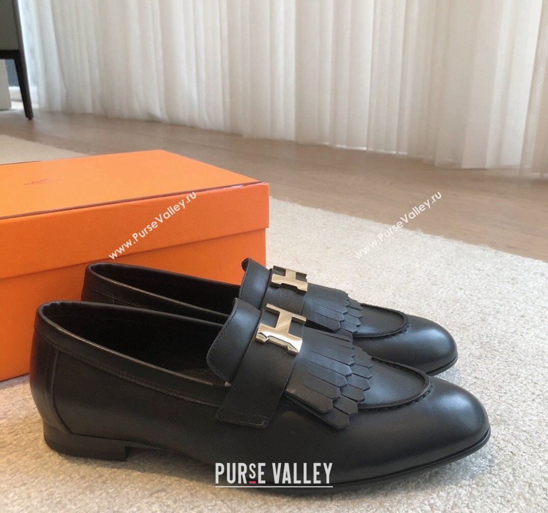 Hermes Royal Loafers in Calfskin with Fringe Black/Gold 2024 0425 (XC-240425200)