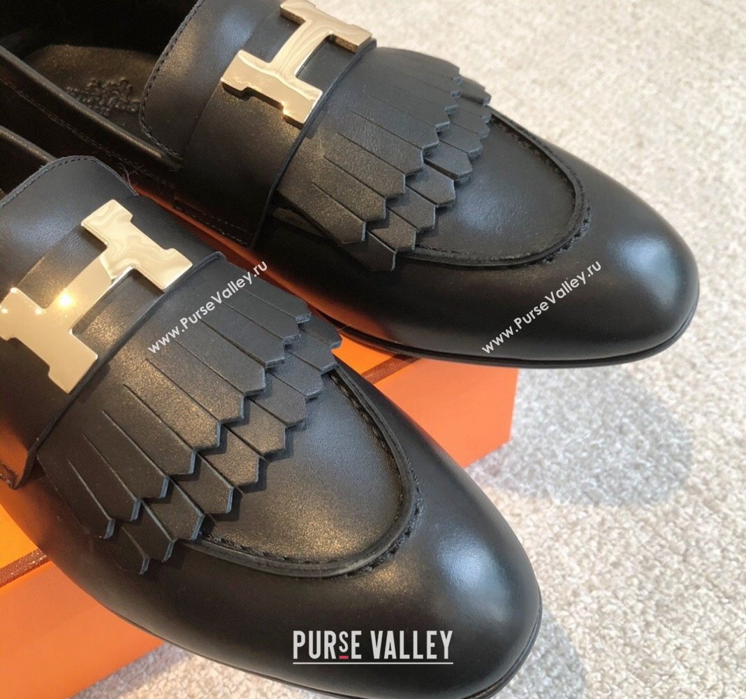 Hermes Royal Loafers in Calfskin with Fringe Black/Gold 2024 0425 (XC-240425200)