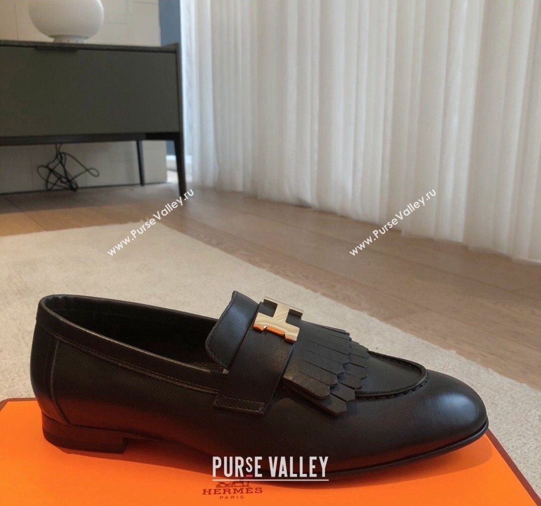 Hermes Royal Loafers in Calfskin with Fringe Black/Gold 2024 0425 (XC-240425200)