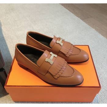 Hermes Royal Loafers in Calfskin with Fringe Brown/Gold 2024 0425 (XC-240425203)