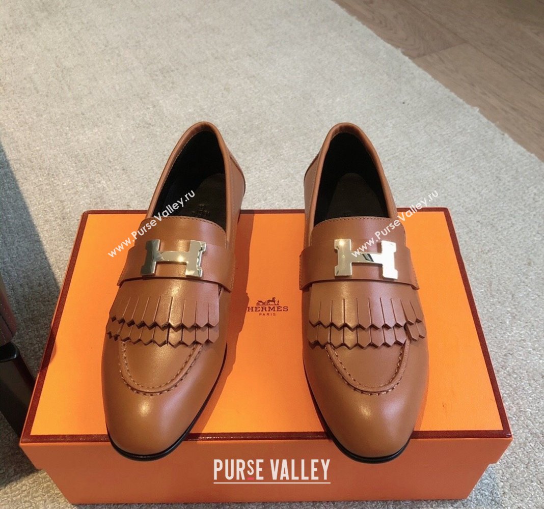 Hermes Royal Loafers in Calfskin with Fringe Brown/Gold 2024 0425 (XC-240425203)