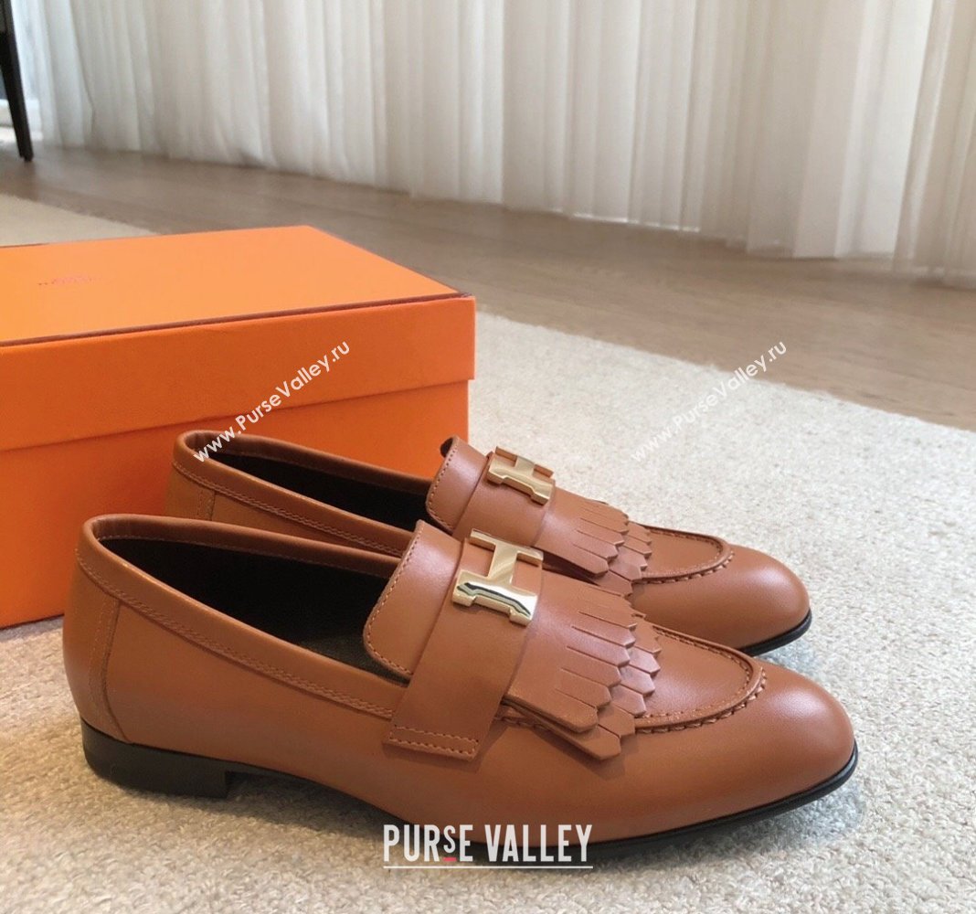 Hermes Royal Loafers in Calfskin with Fringe Brown/Gold 2024 0425 (XC-240425203)