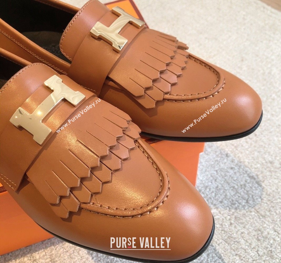 Hermes Royal Loafers in Calfskin with Fringe Brown/Gold 2024 0425 (XC-240425203)