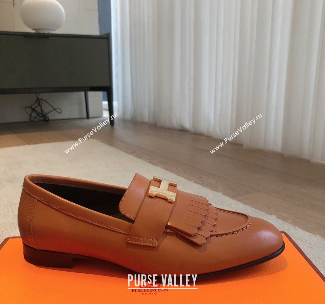 Hermes Royal Loafers in Calfskin with Fringe Brown/Gold 2024 0425 (XC-240425203)