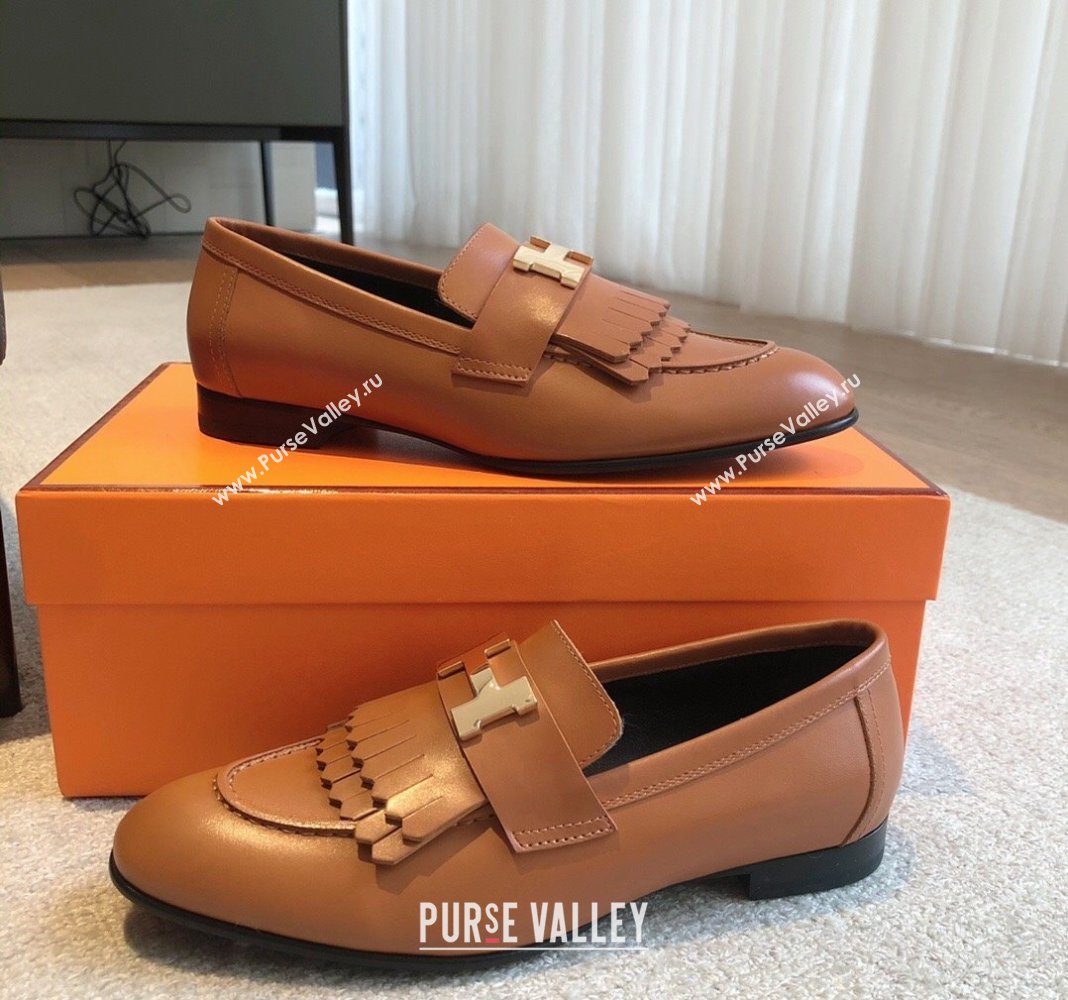 Hermes Royal Loafers in Calfskin with Fringe Brown/Gold 2024 0425 (XC-240425203)