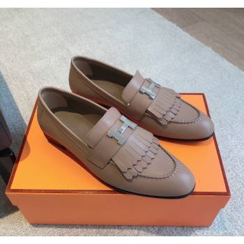 Hermes Royal Loafers in Calfskin with Fringe Khaki 2024 0425 (XC-240425206)