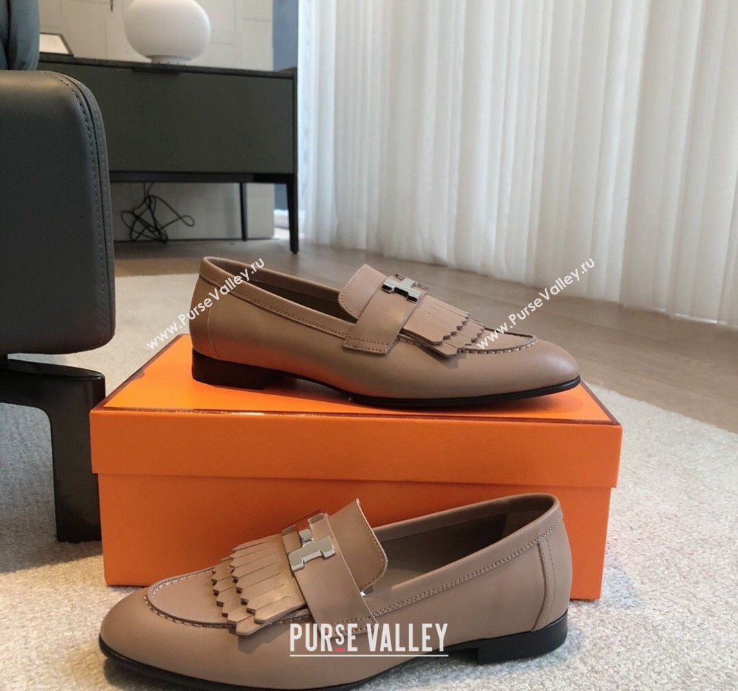Hermes Royal Loafers in Calfskin with Fringe Khaki 2024 0425 (XC-240425206)