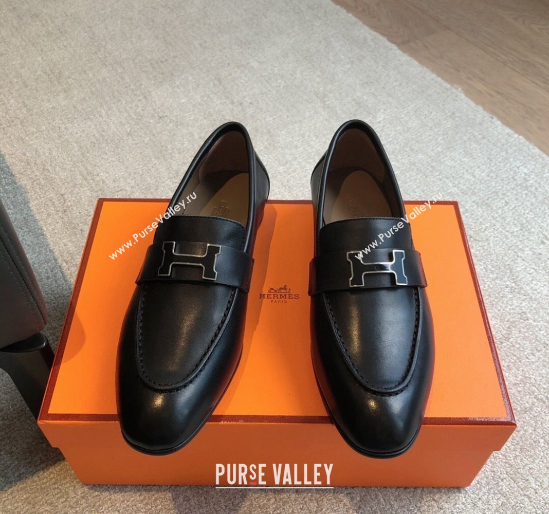 Hermes Paris Calfskin Loafers Black/Buckle 2024 0425 (XC-240425209)