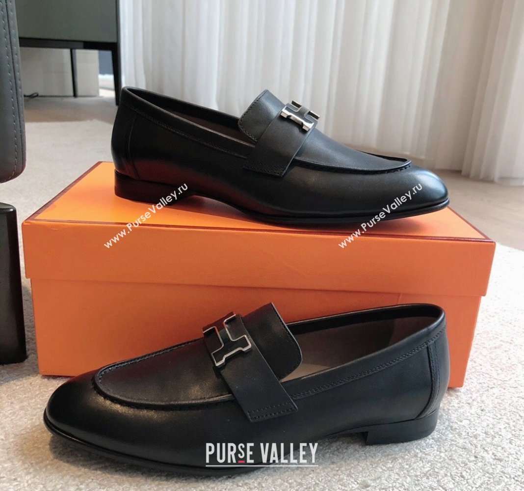 Hermes Paris Calfskin Loafers Black/Buckle 2024 0425 (XC-240425209)