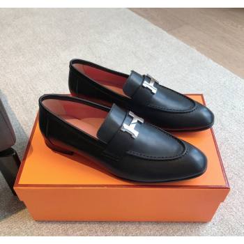Hermes Paris Calfskin Loafers Black/Silver 2024 0425 (XC-240425210)