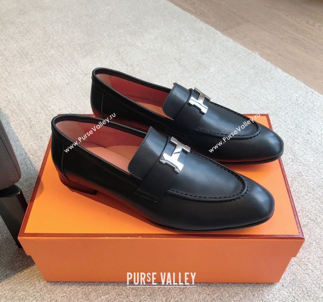 Hermes Paris Calfskin Loafers Black/Silver 2024 0425 (XC-240425210)