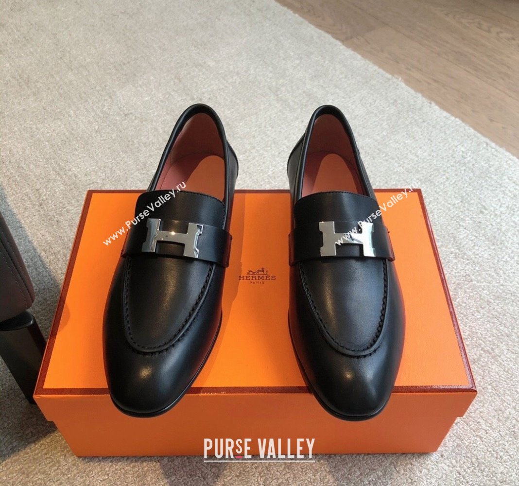 Hermes Paris Calfskin Loafers Black/Silver 2024 0425 (XC-240425210)