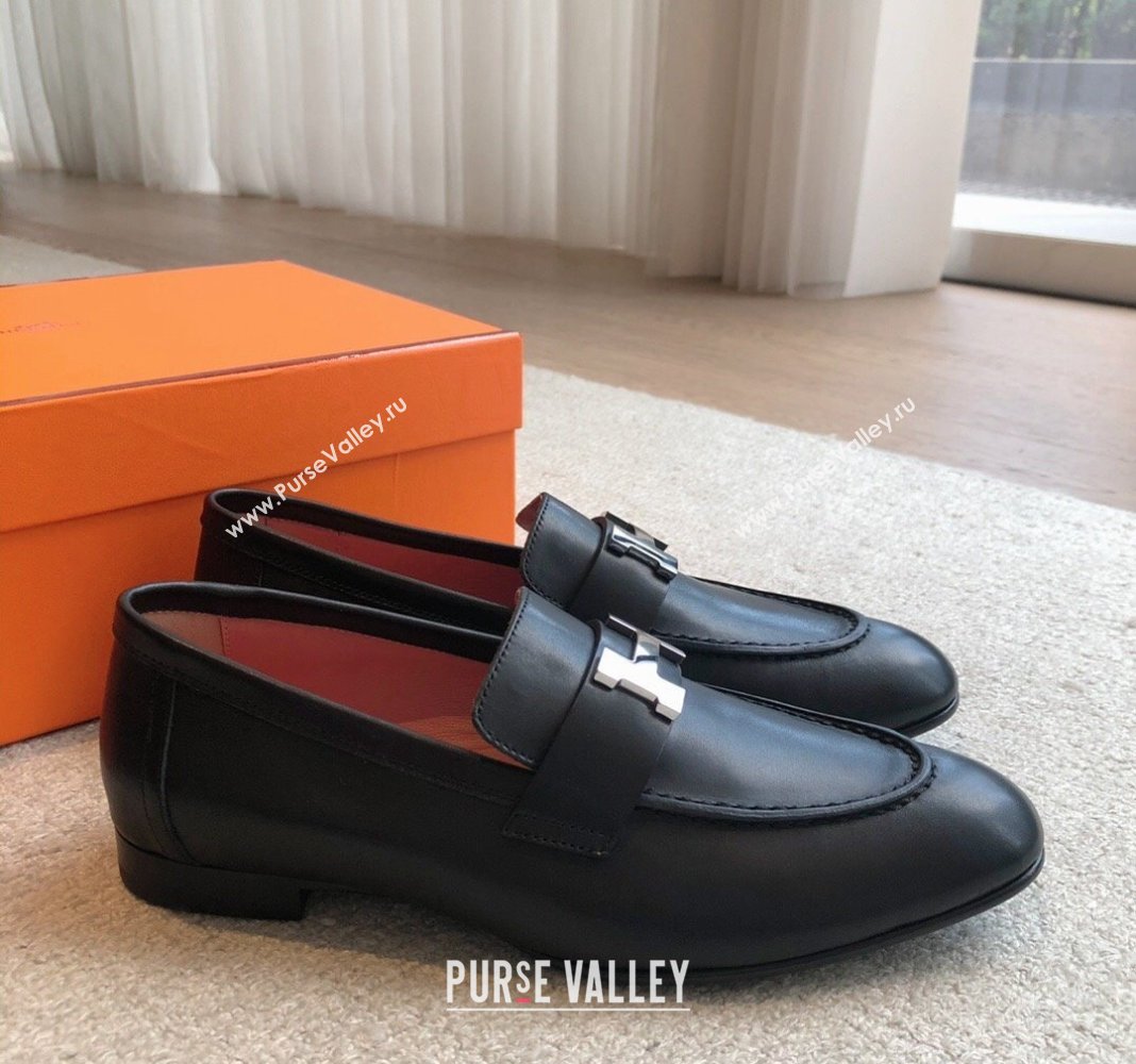 Hermes Paris Calfskin Loafers Black/Silver 2024 0425 (XC-240425210)