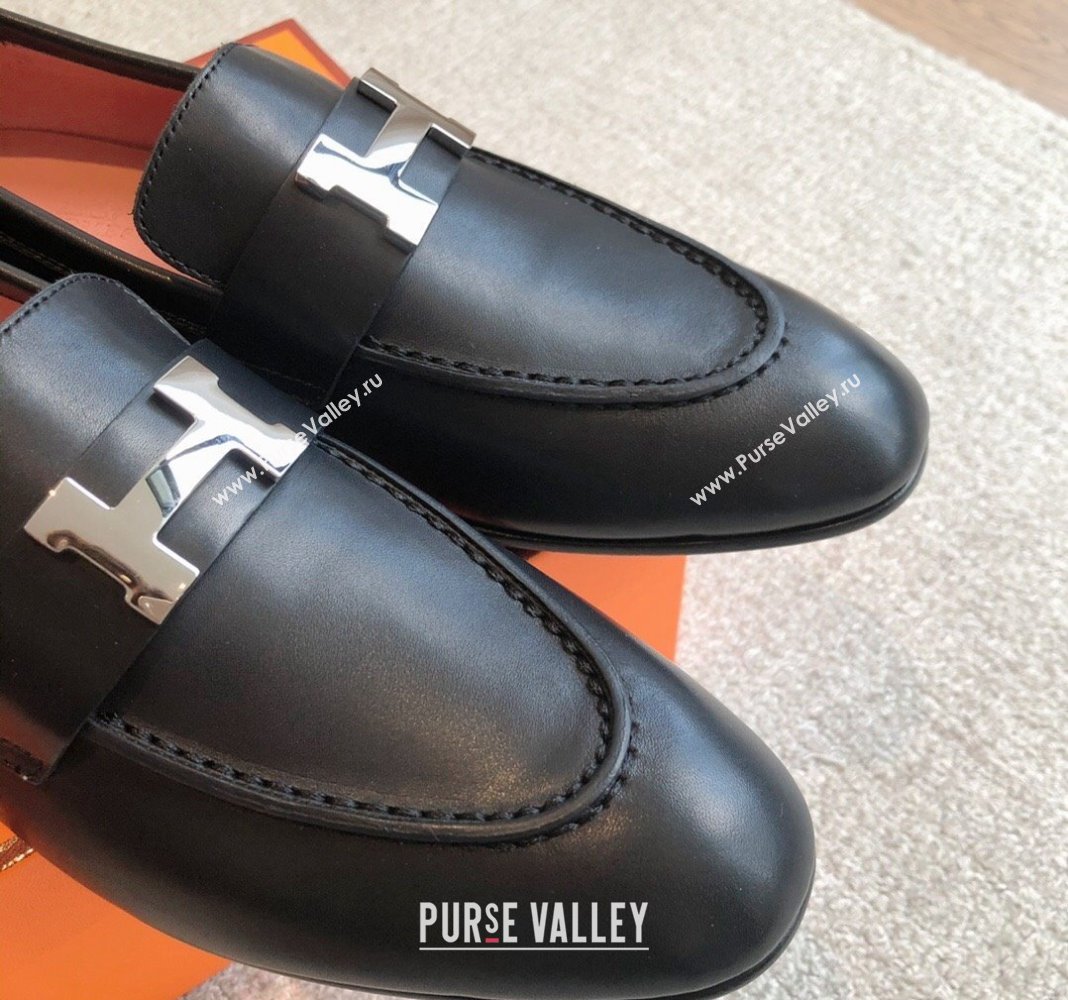 Hermes Paris Calfskin Loafers Black/Silver 2024 0425 (XC-240425210)