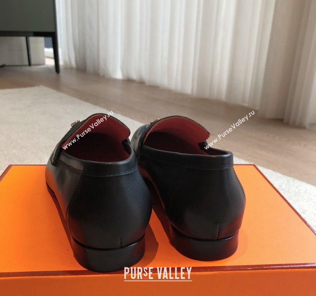 Hermes Paris Calfskin Loafers Black/Silver 2024 0425 (XC-240425210)