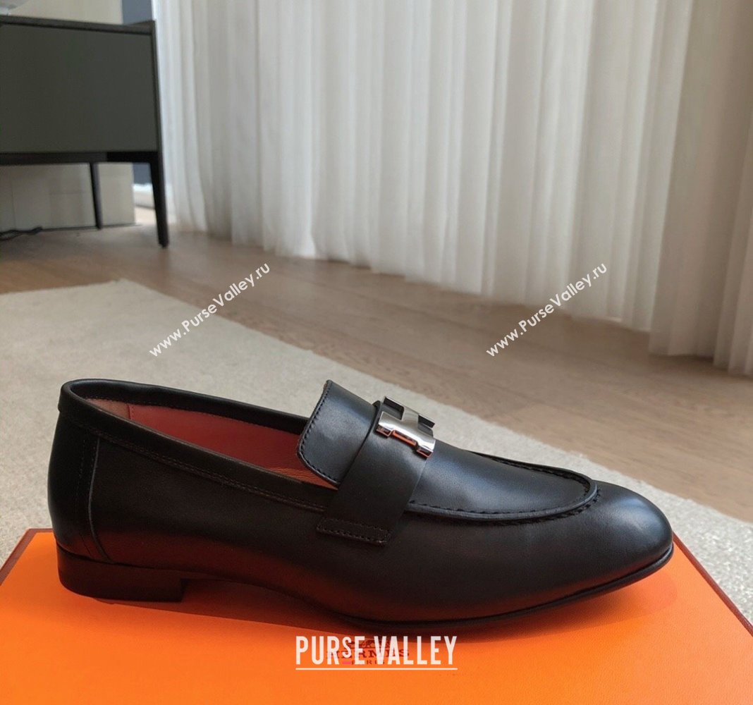 Hermes Paris Calfskin Loafers Black/Silver 2024 0425 (XC-240425210)