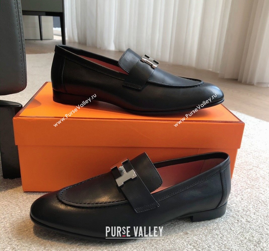 Hermes Paris Calfskin Loafers Black/Silver 2024 0425 (XC-240425210)
