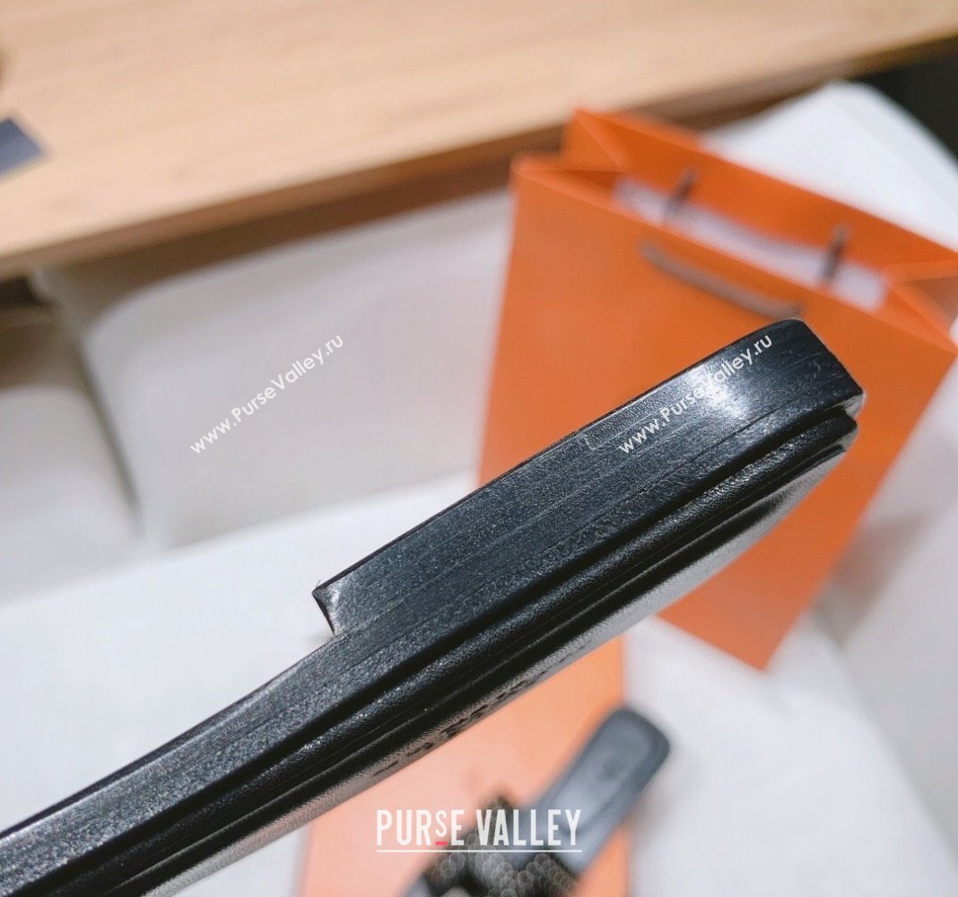 Hermes Oran Calfskin Flat Slide Sandals with Silver-Tone Studs Black 2024 0426 (MD-240426003)