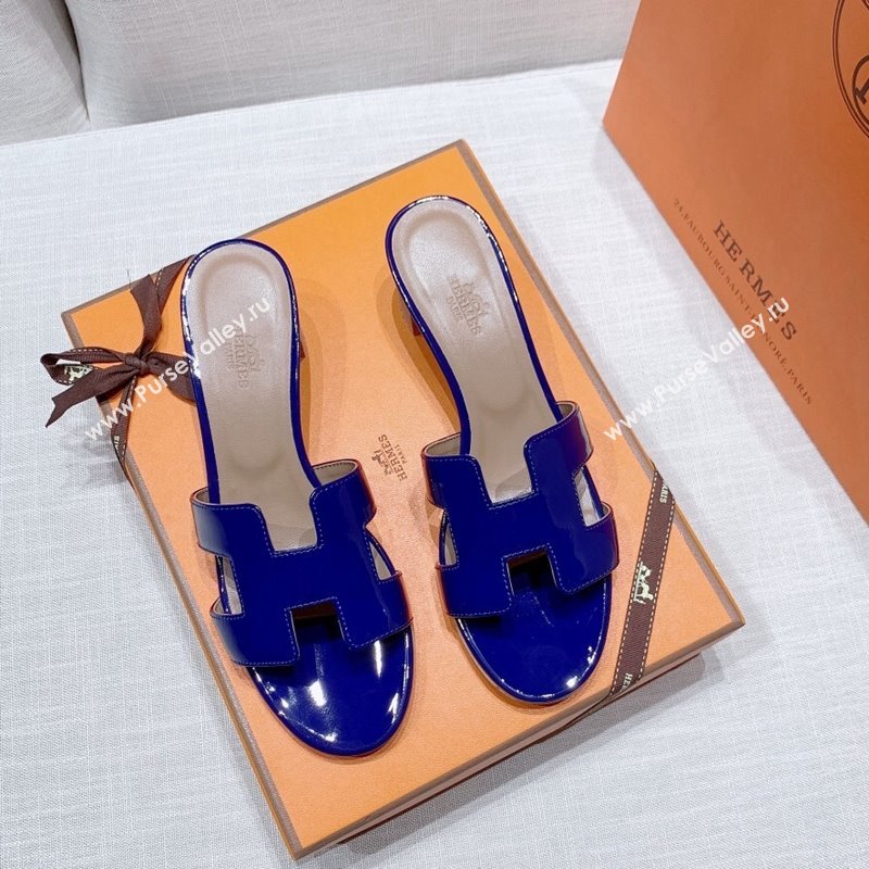 Hermes Oasis Heel Slide Sandals in Patent Calfskin Blue 2024 0426 (MD-240426005)