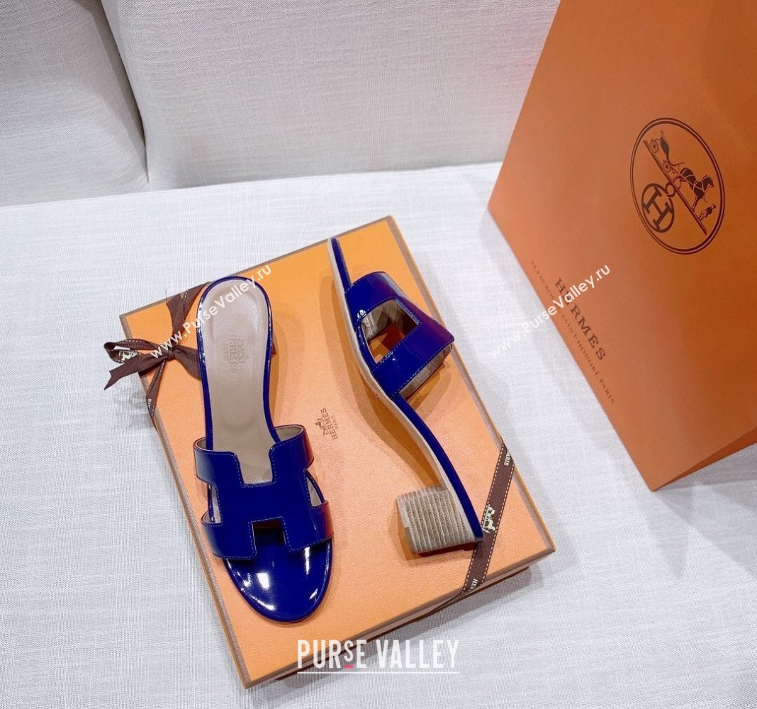 Hermes Oasis Heel Slide Sandals in Patent Calfskin Blue 2024 0426 (MD-240426005)