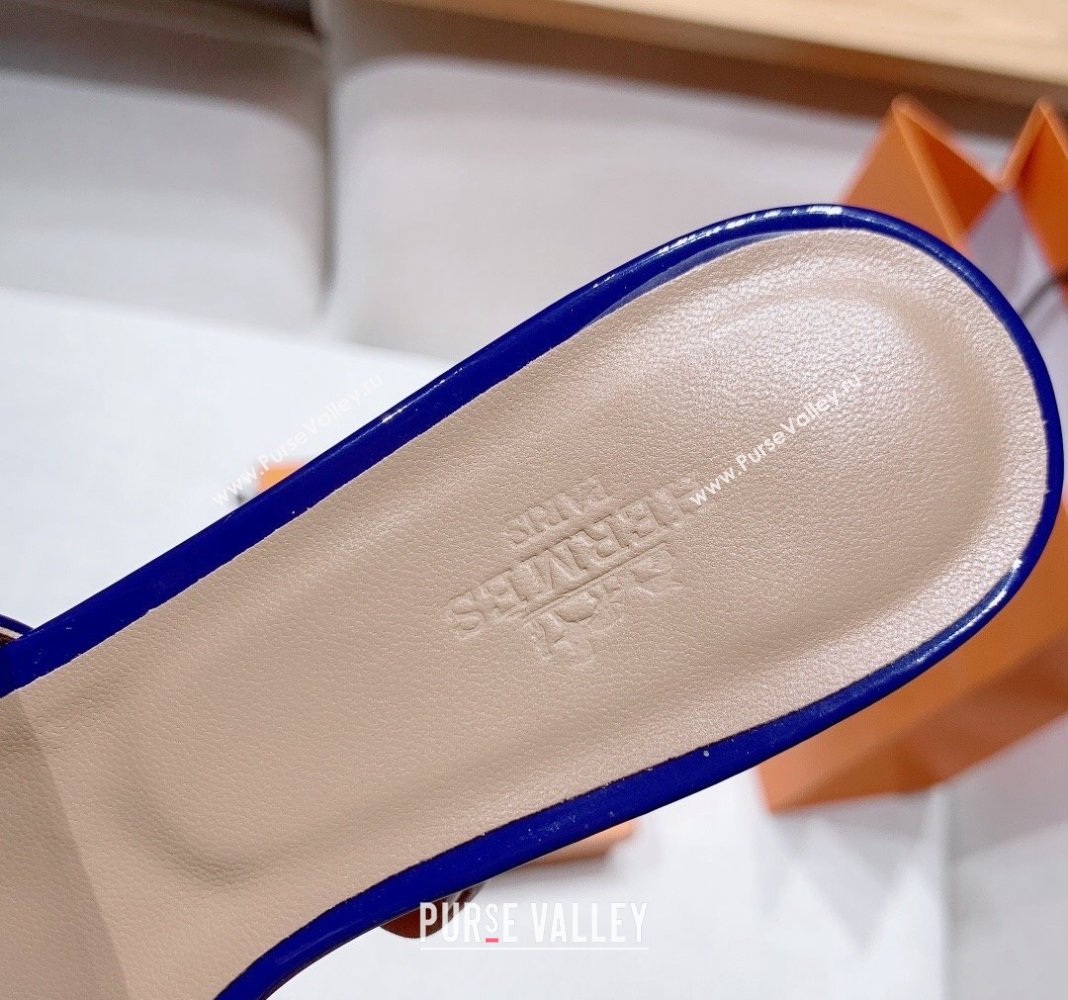 Hermes Oasis Heel Slide Sandals in Patent Calfskin Blue 2024 0426 (MD-240426005)