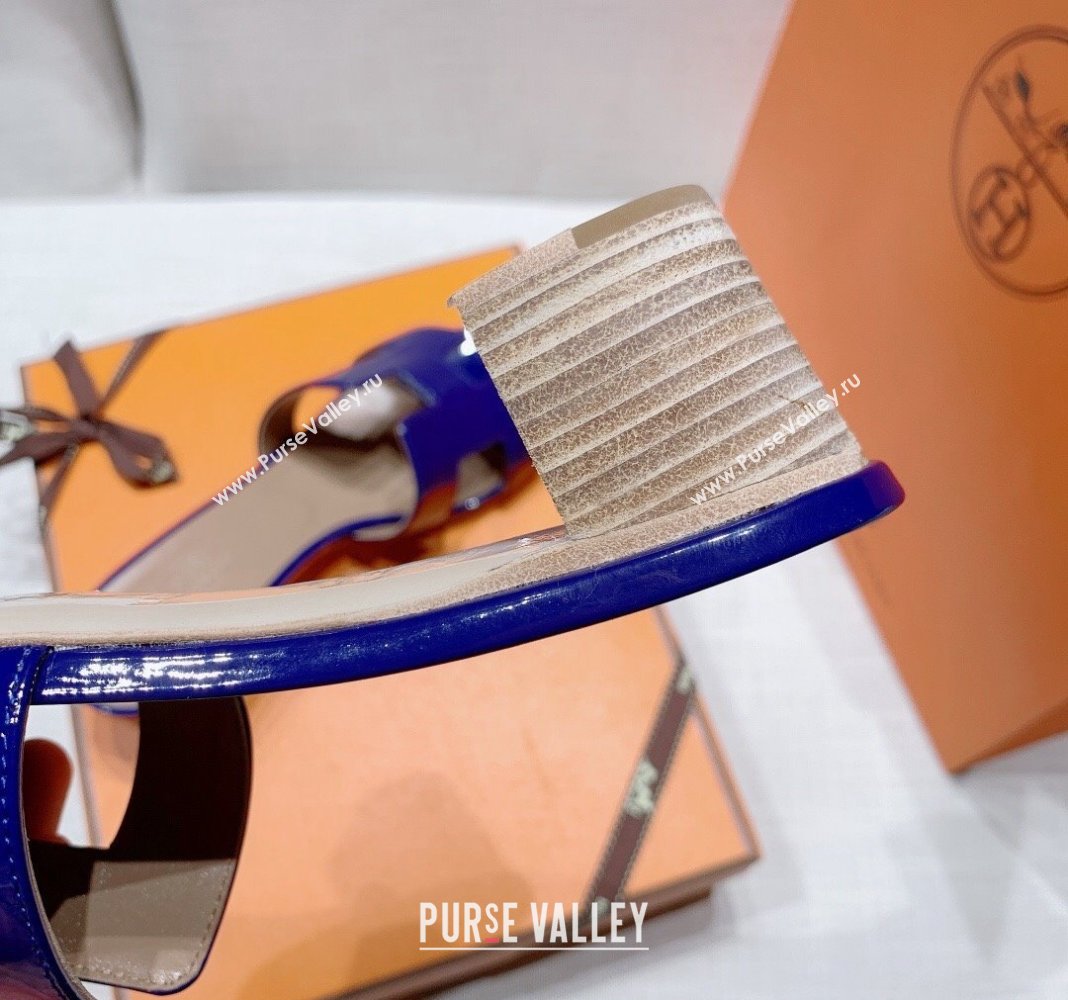 Hermes Oasis Heel Slide Sandals in Patent Calfskin Blue 2024 0426 (MD-240426005)