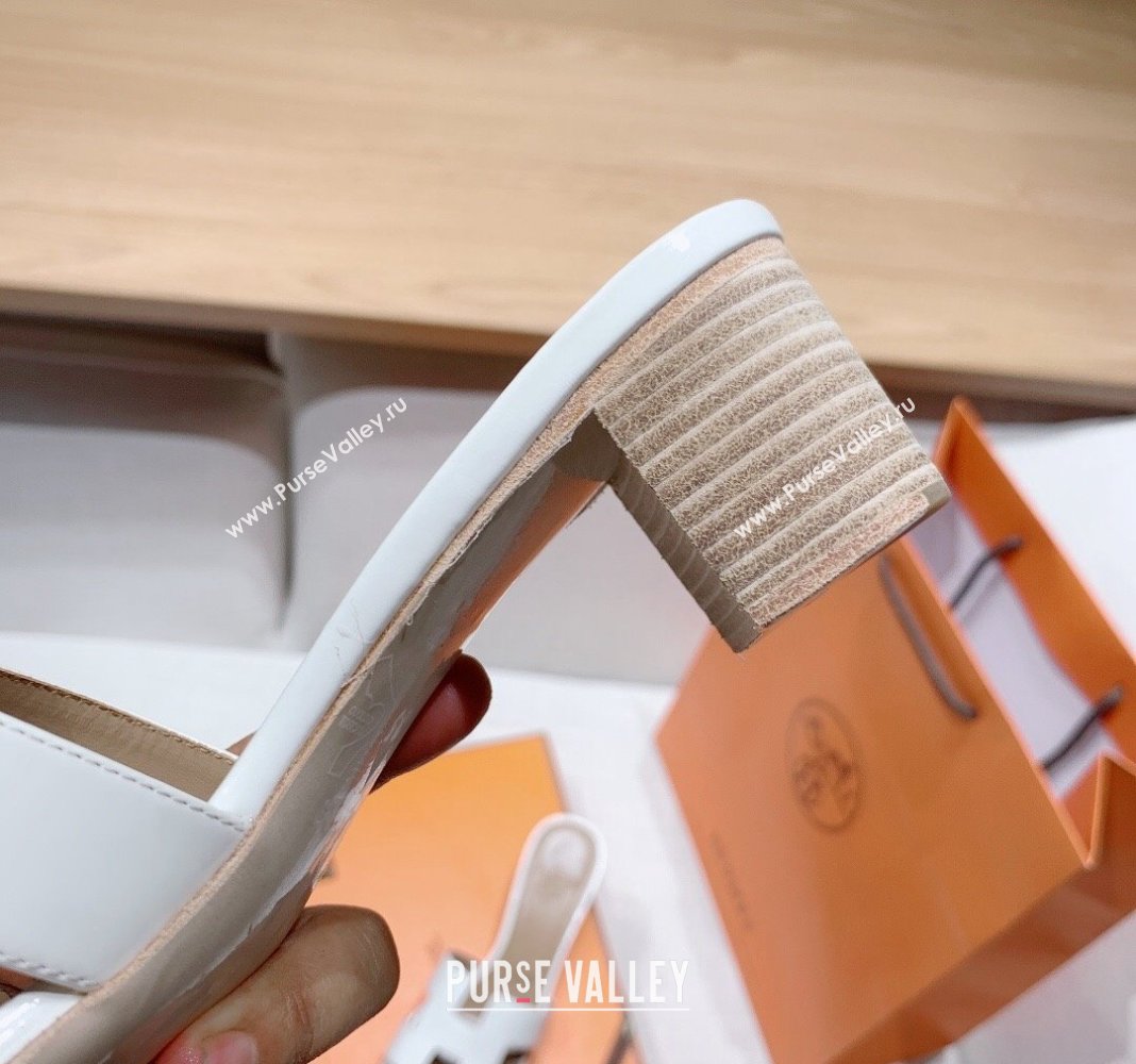 Hermes Oasis Heel Slide Sandals in Patent Calfskin White 2024 0426 (MD-240426006)