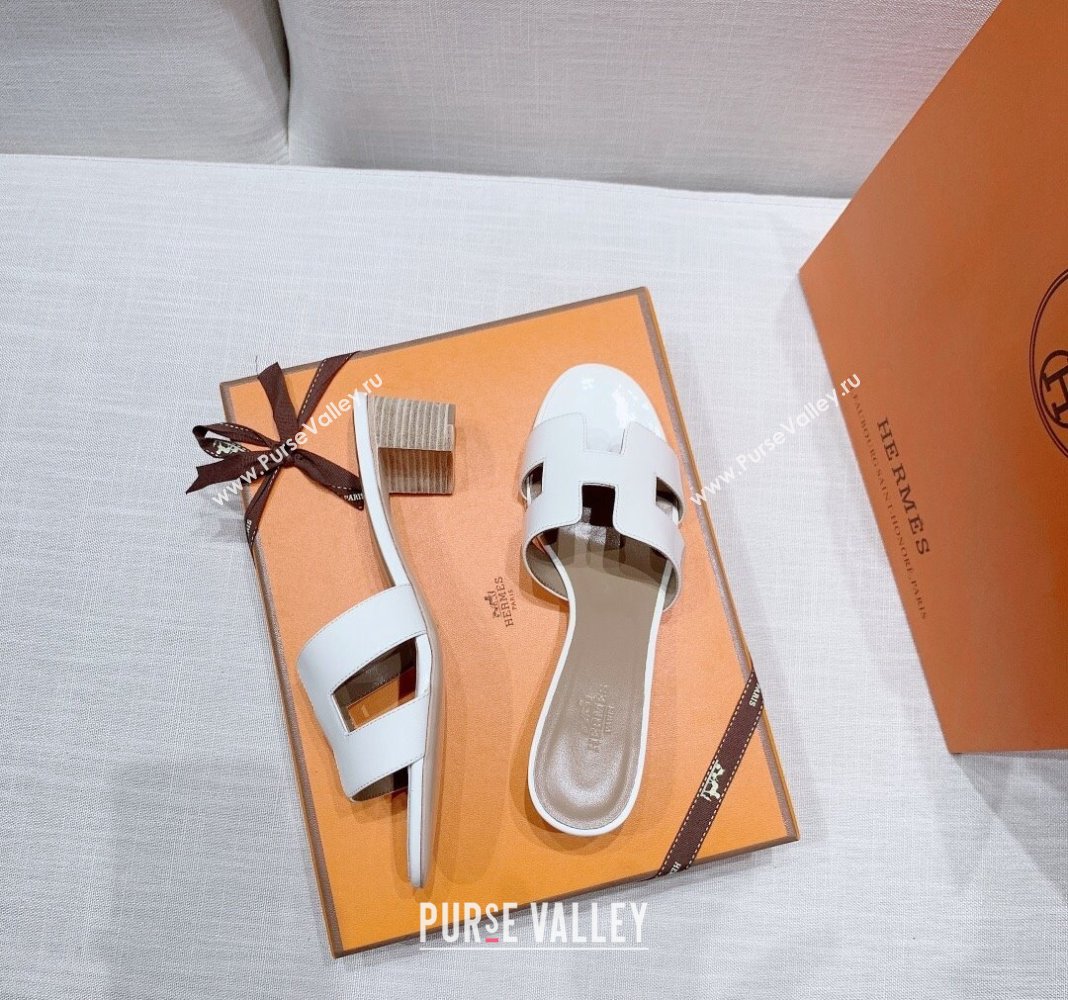 Hermes Oasis Heel Slide Sandals in Patent Calfskin White 2024 0426 (MD-240426006)