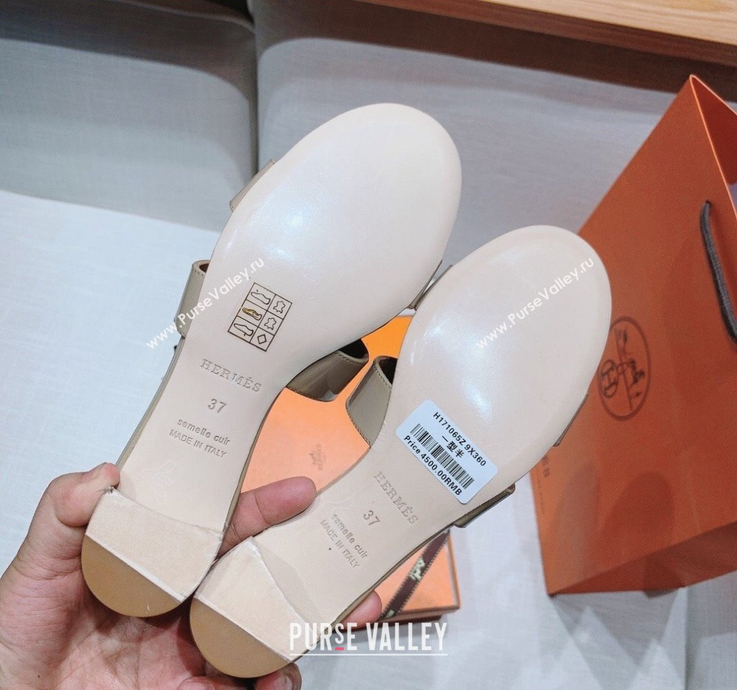 Hermes Oasis Heel Slide Sandals in Patent Calfskin Grey 2024 0426 (MD-240426007)