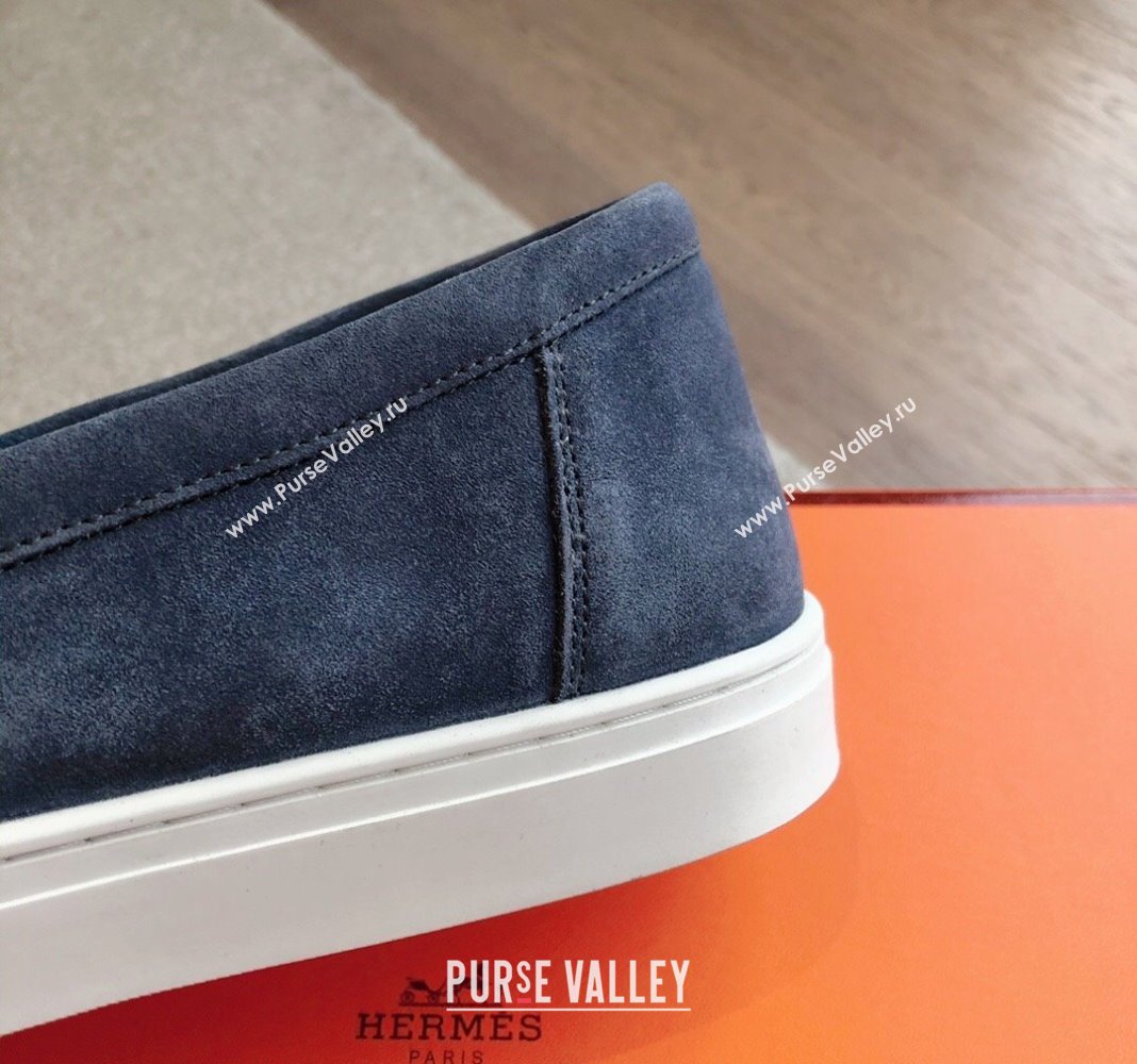 Hermes Game Suede Slip-on Sneakers with Kelly Buckle Dark Blue 2024 0425 (XC-240425099)